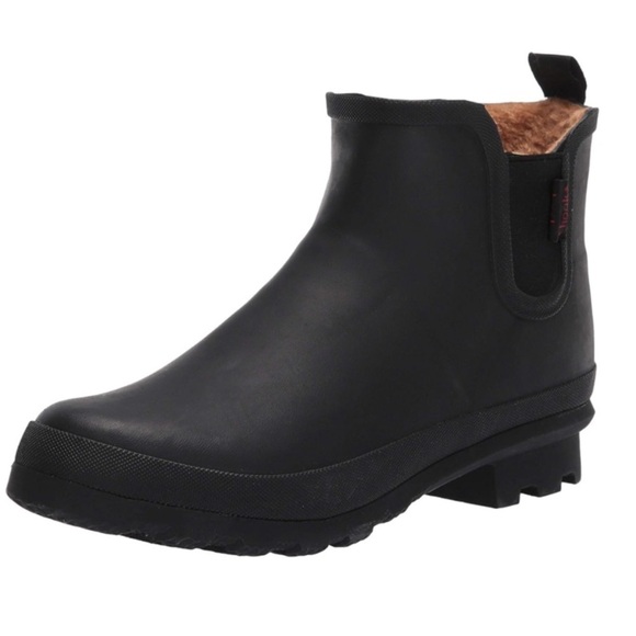 Chooka Chelsea Black Plush Fleece Lined Waterproof Rubber Rain Short Boots -Sz 9 - Picture 1 of 15